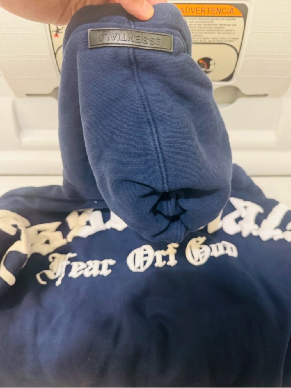 Essentials Navy Hooded Sweatshirt with Leather Logo Patch